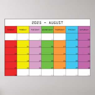 Poster Août 2025 jours de couleur calendrier planificateu