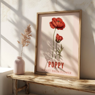 Poster Août Fleur Poppy Anniversaire