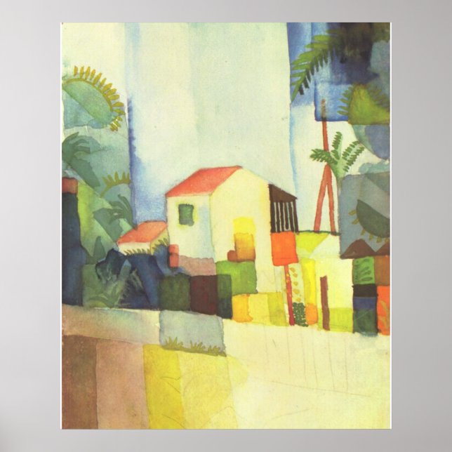 Poster Août Macke - Helles Haus 1914 Bright House (Devant)