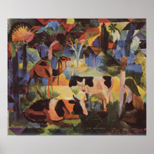 Poster Août Macke Paysage avec vaches et chameau