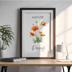Poster Août Mois de la naissance Poppy Floral