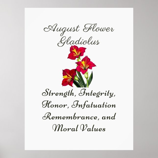 Poster Août Mois de naissance Fleur Gladiolus Cadeau de n (Devant)