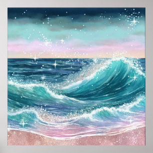 Poster *~* AP60 Sparkle Coastal Ocean Beach Wave Sand Sea