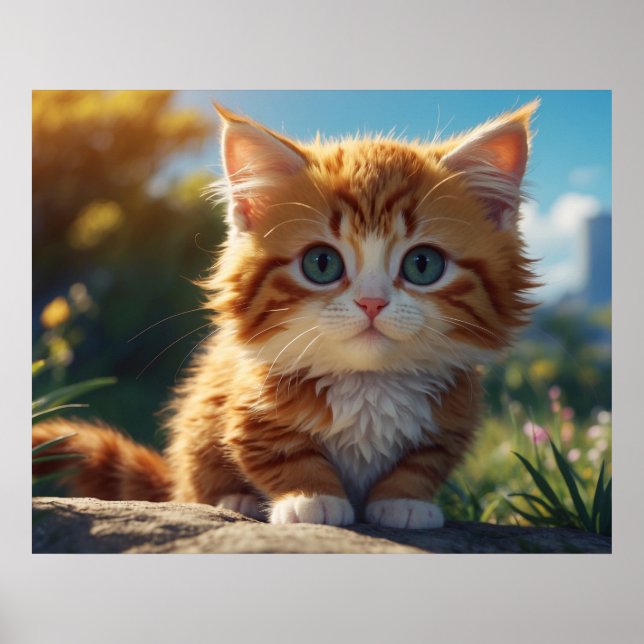 Poster *~* AP68 5:4 Fluffy ORANGE Feline Kitty Kitten (Devant)