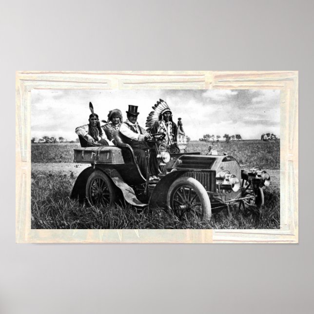 POSTER APACHES ET GERONIMO CONDUISANT UNE VOITURE À MOTEU (Devant)