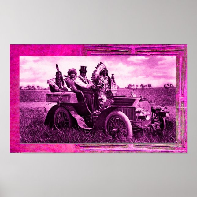 POSTER APACHES ET GERONIMO CONDUISANT UNE VOITURE À MOTEU (Devant)
