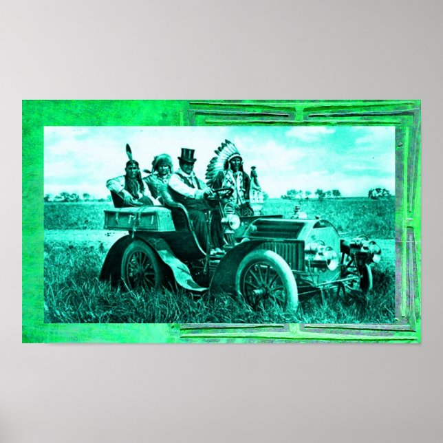 POSTER APACHES ET GERONIMO CONDUISANT UNE VOITURE À MOTEU (Devant)