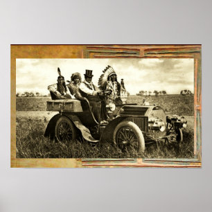POSTER APACHES ET GERONIMO CONDUISANT UNE VOITURE AUTOMOB
