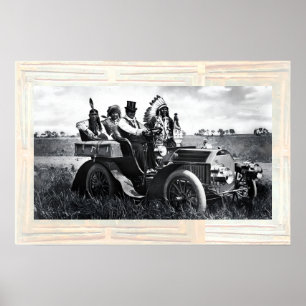 POSTER APACHES ET GERONIMO CONDUISANT UNE VOITURE AUTOMOB