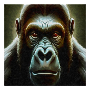 Poster Ape Mountain Gorilla Amusant Visage Caractère Port