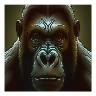 Poster Ape Mountain Gorilla Fun Face Black Outdoor Art
