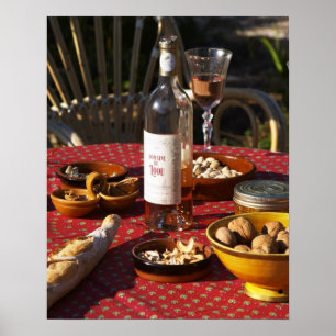Poster Apéritif et apéritifs préparés : pain, olives,