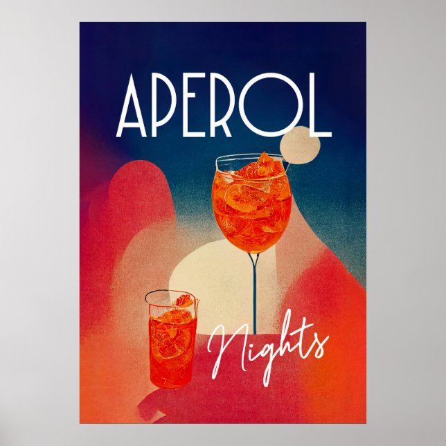 Poster Aperol Spritz Nights Cocktail rétro (Devant)