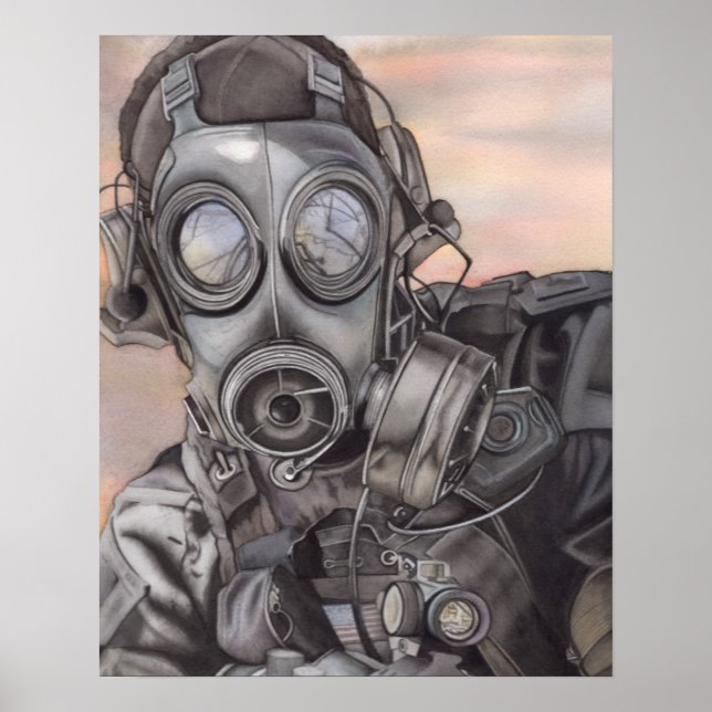 Poster Apocalypse Prepper dans la pièce d'art Masque à ga (Devant)