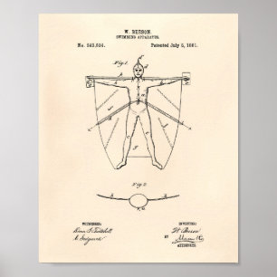 Poster Appareil de natation 1881 Brevet Art Vieux Poivre