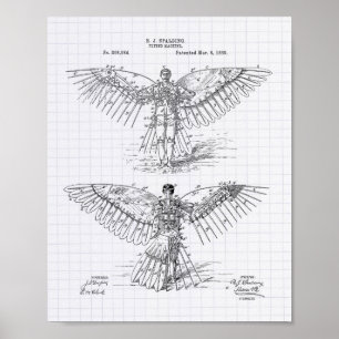 Poster Appareil volant 1889 Art breveté - Poivre à lined