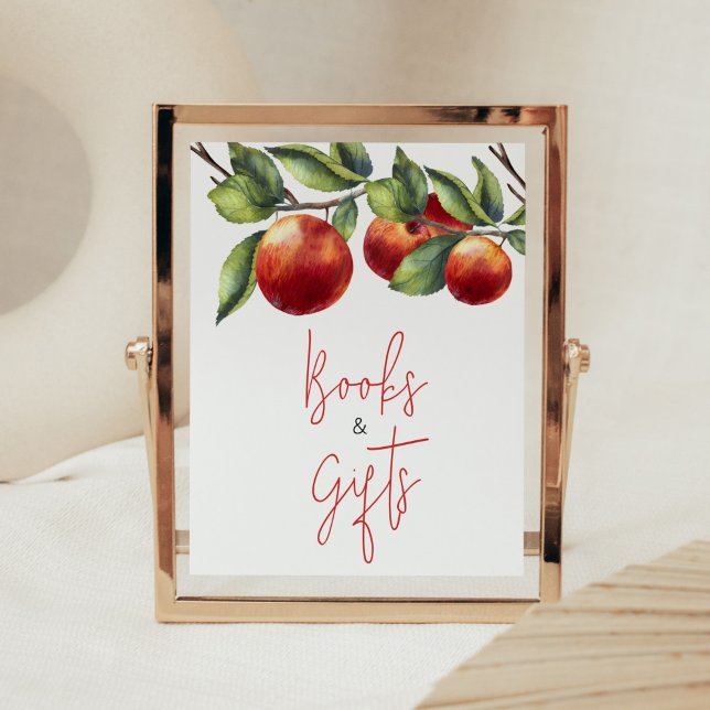 Poster Apple de nos Baby showers oculaires Livres et cade (Red Apple Baby Shower Books and Gifts Sign)