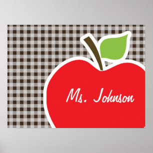 Poster Apple on Bistre Brown Gingham