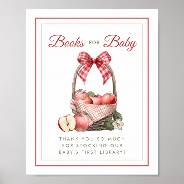 Poster Apple Orchard Books for Baby shower Sign (Devant)