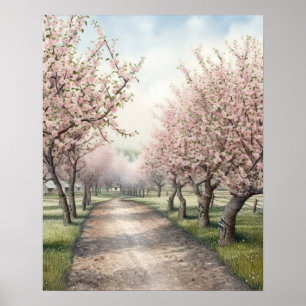 Poster Apple Orchard en fleurs aquarelle