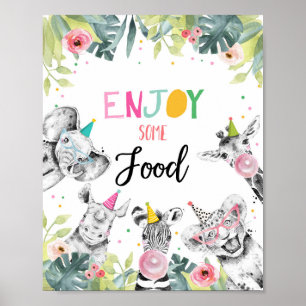 Poster Appréciez Quelques Aliments Safari Animaux de fête