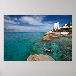 Poster Apprenant au piqué de scaphandre, Cozumel Mexique