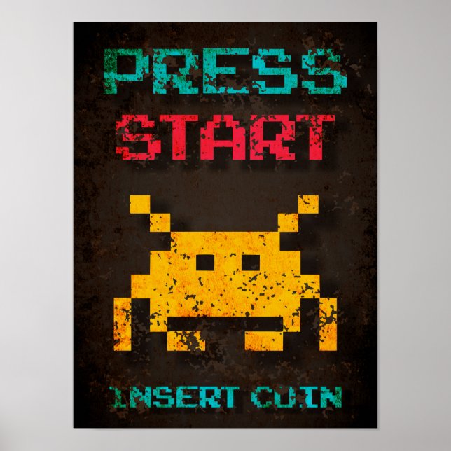 Poster Appuyez sur Démarrer Insérer une pièce Arcade Pixe (Devant)