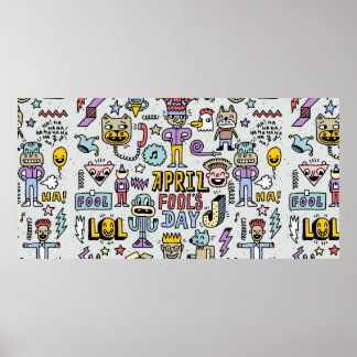 Poster April fools day drôle doodle colorful set 1. Vinta