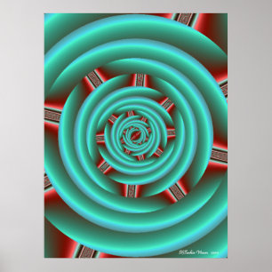 Poster Aqua avec la spirale des pinces rouges
