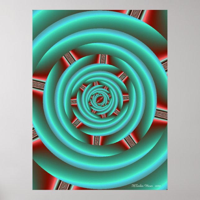 Poster Aqua avec la spirale des pinces rouges (Devant)