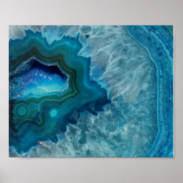 Poster Aqua Blue Agate Crystal Geode Lumière nocturne
