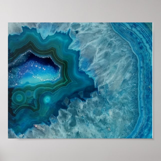 Poster Aqua Blue Agate Crystal Geode Lumière nocturne (Devant)