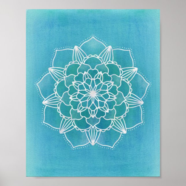 Poster Aqua Blue Mandala Flower géométrique Circle Art (Devant)