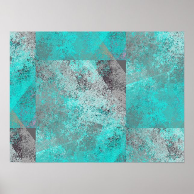 Poster Aqua Blue Turquoise et gris moderne dévêtu (Devant)