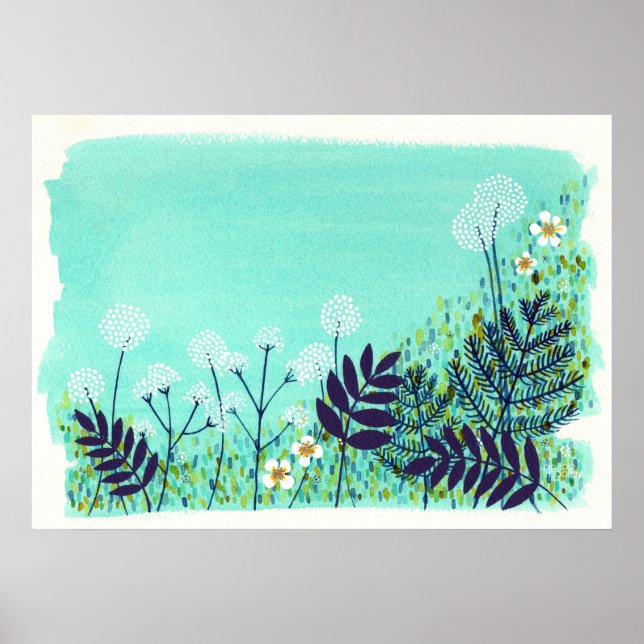 Poster Aqua Blue Wild Field Artiste aquarelle peinture (Devant)