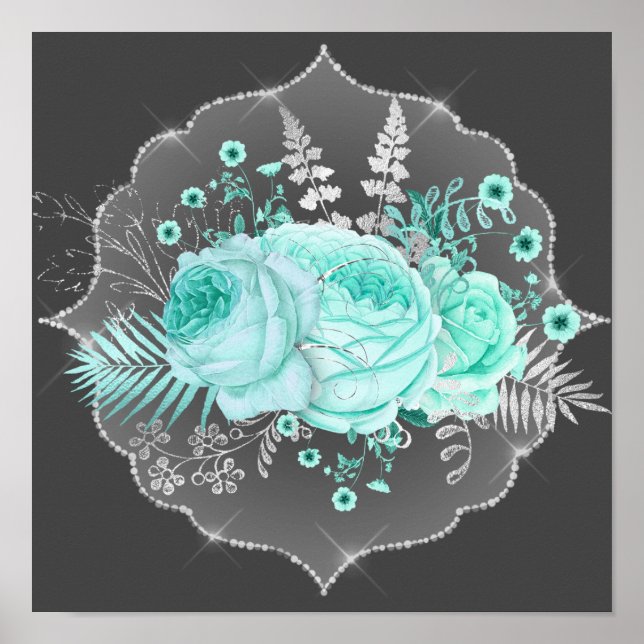 Poster Aqua Imaginaire Floral (Devant)