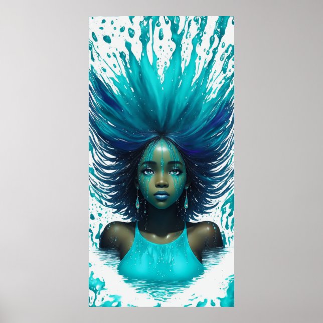 Poster Aqua Marine Eau Turquoise Imaginaire Fille Africai (Devant)