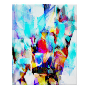 Poster Aqua Rose Blue Yellow Paint Splashes Art Design