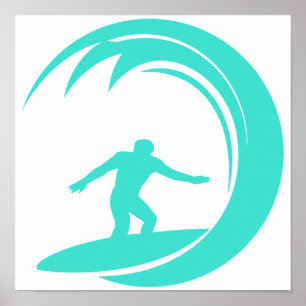 Poster Aqua Turquoise ; Blue Green Surfing