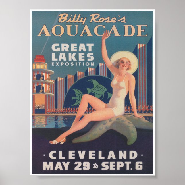 Poster Aquacade, Grands Lacs, Publicité Vintage (Devant)