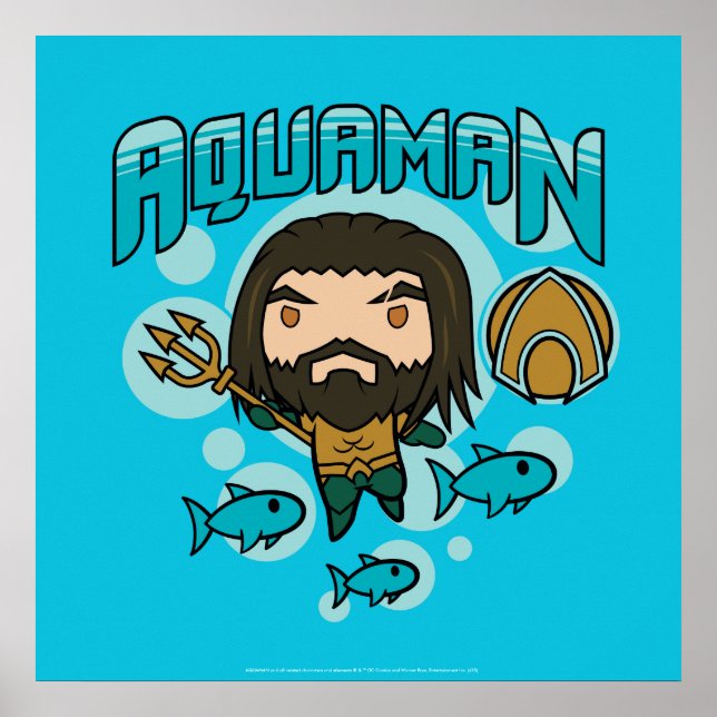 Poster Aquaman | Chibi Aquaman Graphisme sous-marin (Devant)