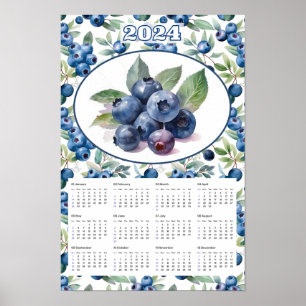 Poster Aquarelle 2024 Calendrier Blueberries Vintages