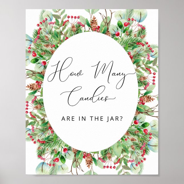 Poster Aquarelle À feuillage persistant Combien de bonbon (Devant)