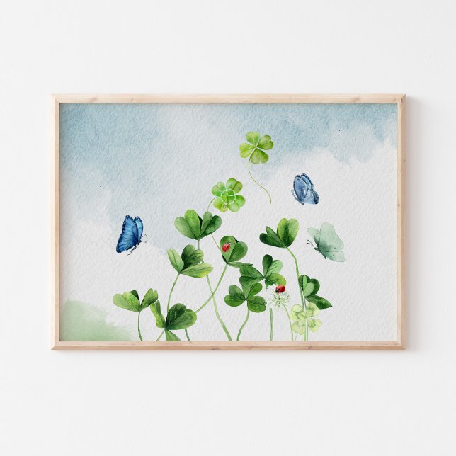 Poster Aquarelle à quatre feuilles Armoire de fermeture I (Watercolor Four Leaf Clover Art Print)