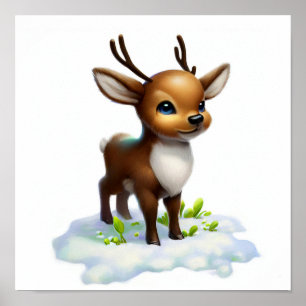 Poster Aquarelle à rendu 3D Image d'un caribou