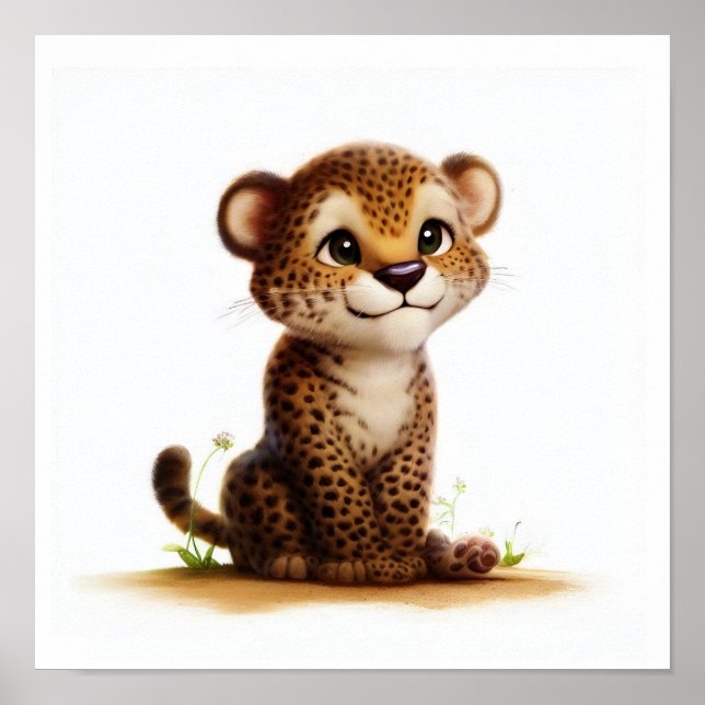 Poster Aquarelle à rendu 3D Image d'une guépard (Devant)