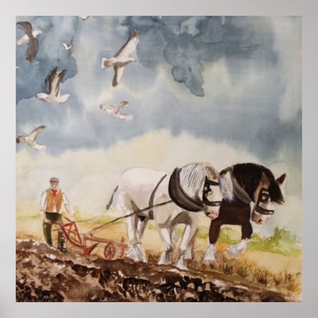 Poster Aquarelle à souffler des chevaux (Devant)