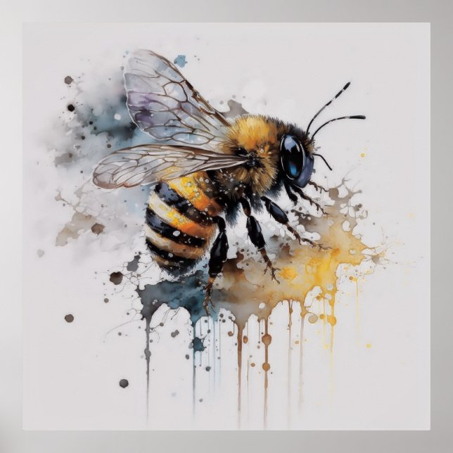 Poster Aquarelle Abeille de miel (Devant)