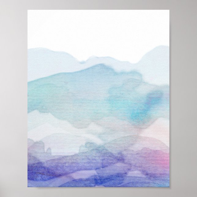 Poster Aquarelle abstraite couleur bleu et violet (Devant)