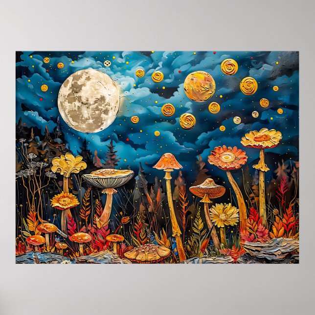Poster Aquarelle Abstraite illustration de la pleine lune (Devant)